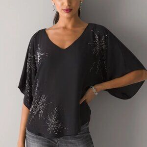 NWT White House Black Market Sparkle Kimono Sleeve Blouse XS top shirt black